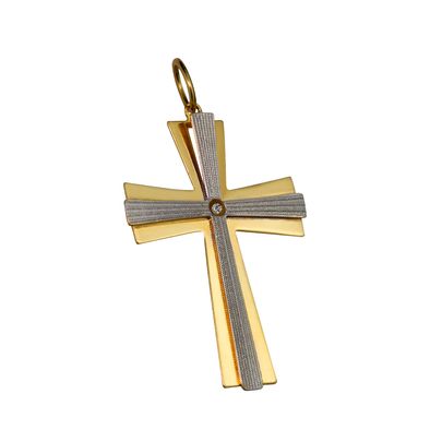 Pingente-Crucifixo-De-Ouro-Amarelo-e-Ouro-Branco-18k-com-Diamante